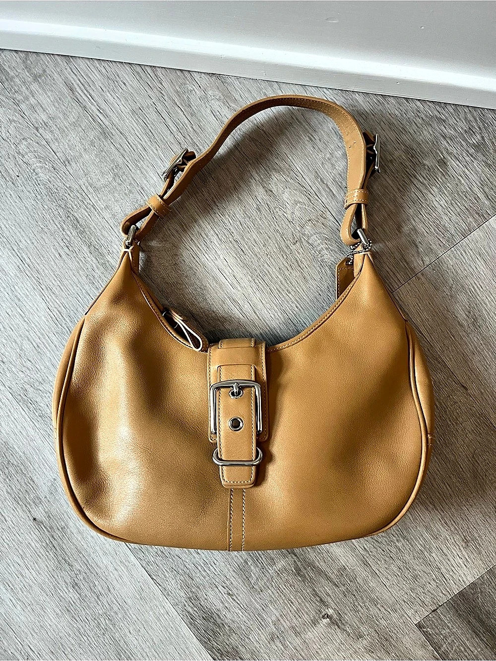 Coach Hamptons Leather Buckle Hobo Tan Bag